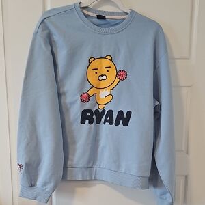 Light Blue Kakao Friends Cartoon Crewneck Sweatshirt